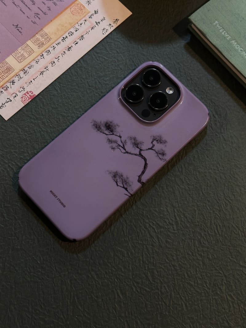 「Chinoiserie」Purple Pine Chinese Brush Painting Phone Case | iPhone Case | Three Fleas