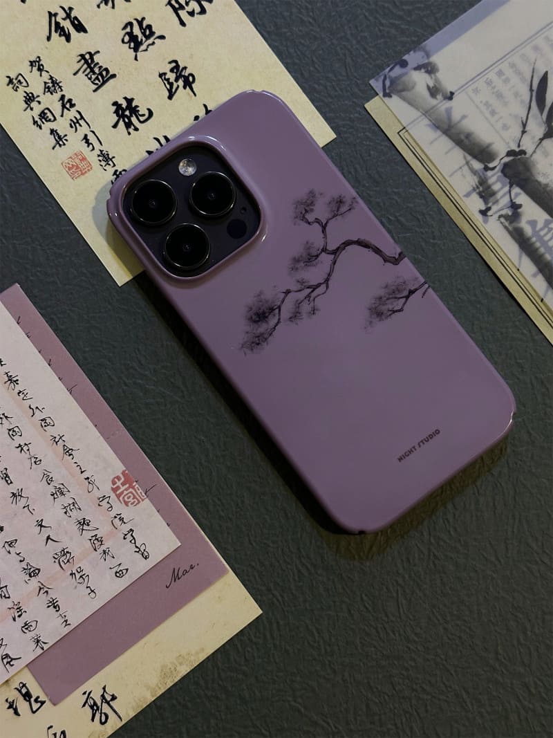 「Chinoiserie」Purple Pine Chinese Brush Painting Phone Case | iPhone Case | Three Fleas
