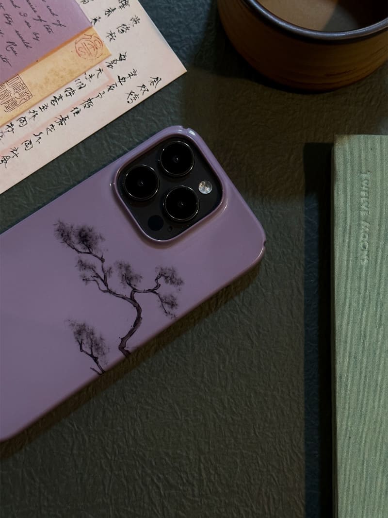 「Chinoiserie」Purple Pine Chinese Brush Painting Phone Case | iPhone Case | Three Fleas