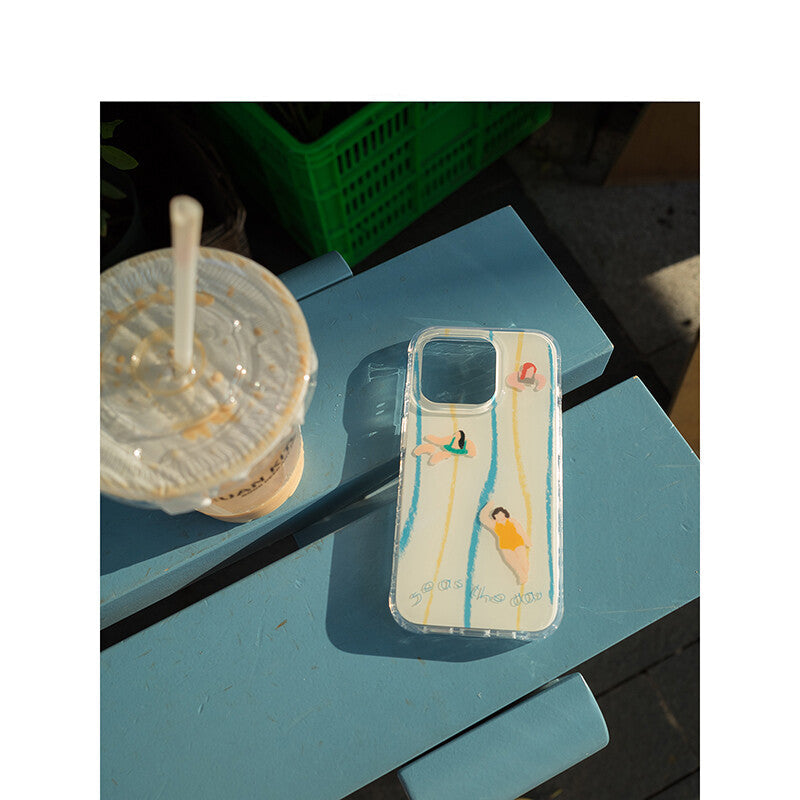 Artistic Retro Swimming Illustration Glossy Phone Case-IMD-TT