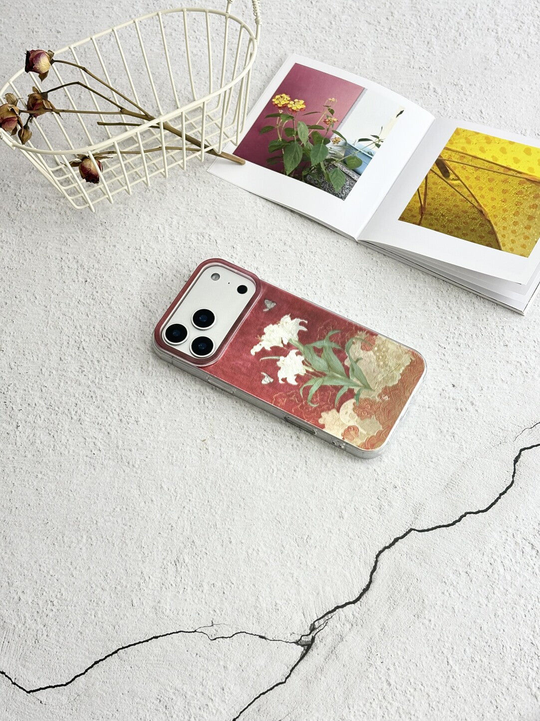 Artistic Metallic Luster Vintage Oriental Lily & Butterfly Phone Case Chinoiserie IMD-SSL
