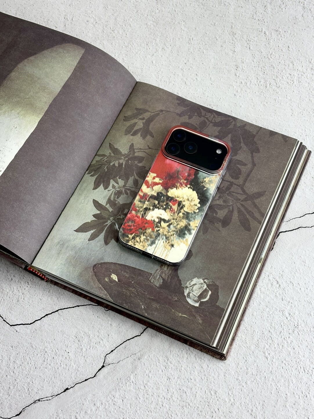 Artistic Metallic Luster Crimson & Gold Floral Phone Case Chinoiserie IMD-SSL
