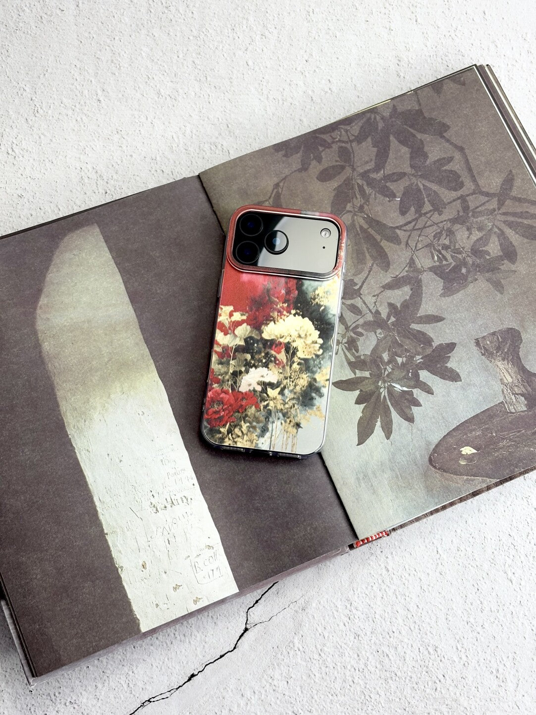 Artistic Metallic Luster Crimson & Gold Floral Phone Case Chinoiserie IMD-SSL