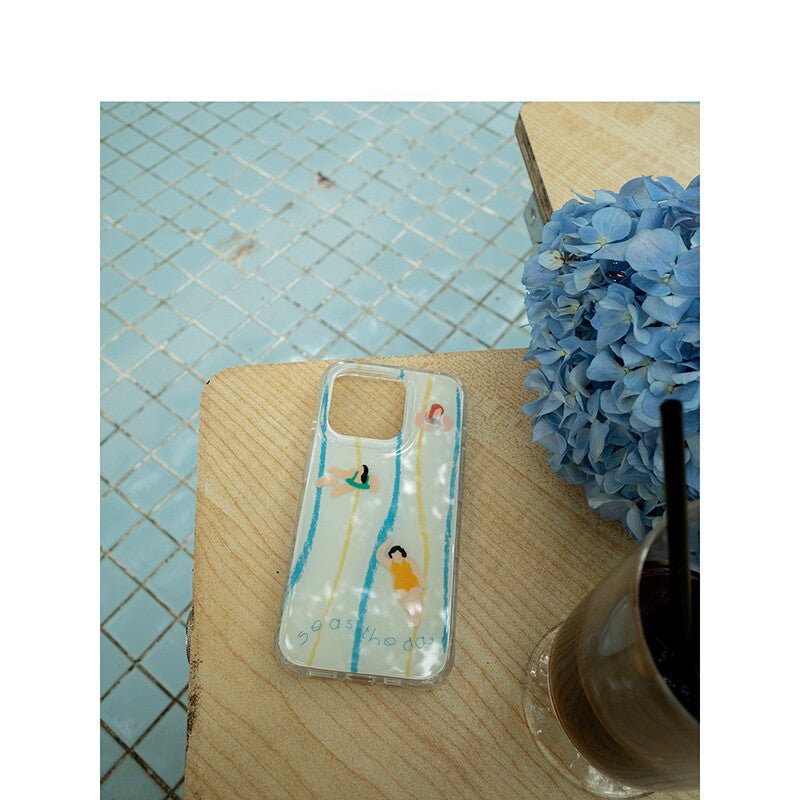 Artistic Retro Swimming Illustration Glossy Phone Case-IMD-TT