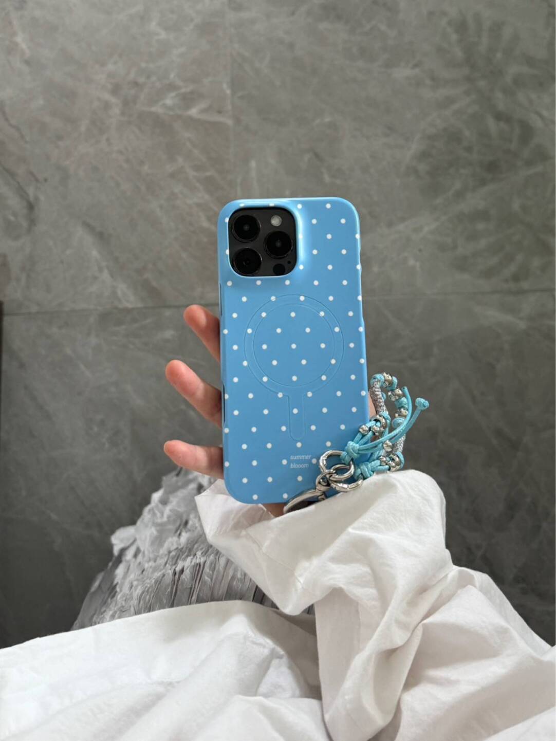 Aesthetic Baby Blue Polka Dot Phone Case with Slot or MagSafe SB-IML