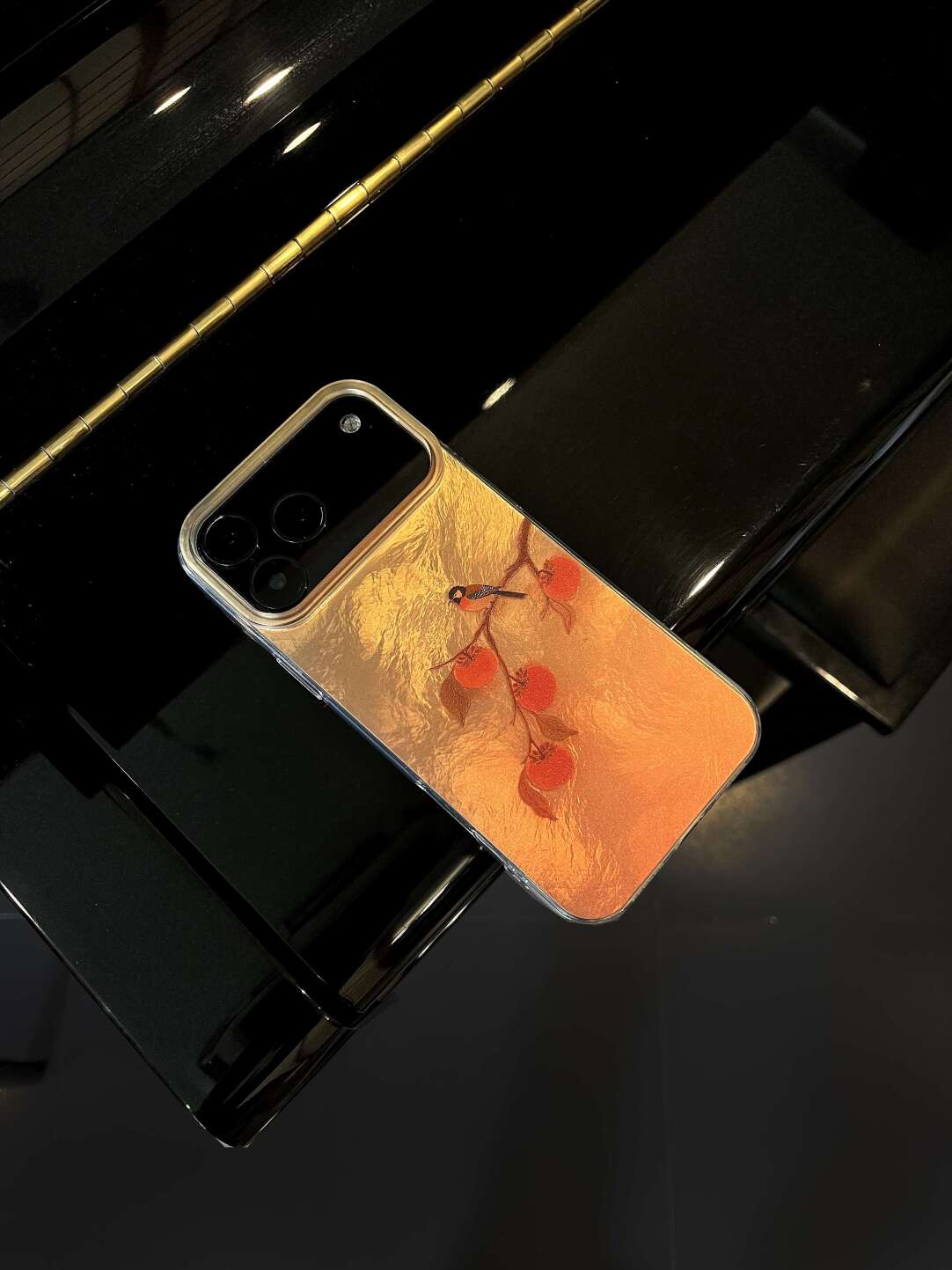 Chinoiserie "Good Things Happen" Persimmon & Magpie Laser Metallic Silicone Case-YX