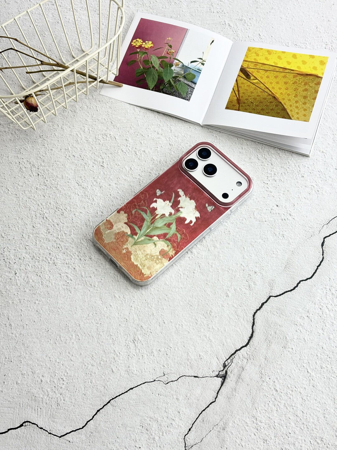 Artistic Metallic Luster Vintage Oriental Lily & Butterfly Phone Case Chinoiserie IMD-SSL