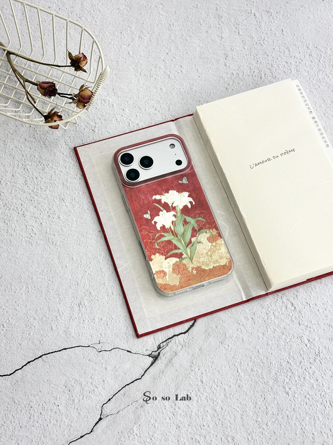 Artistic Metallic Luster Vintage Oriental Lily & Butterfly Phone Case Chinoiserie IMD-SSL