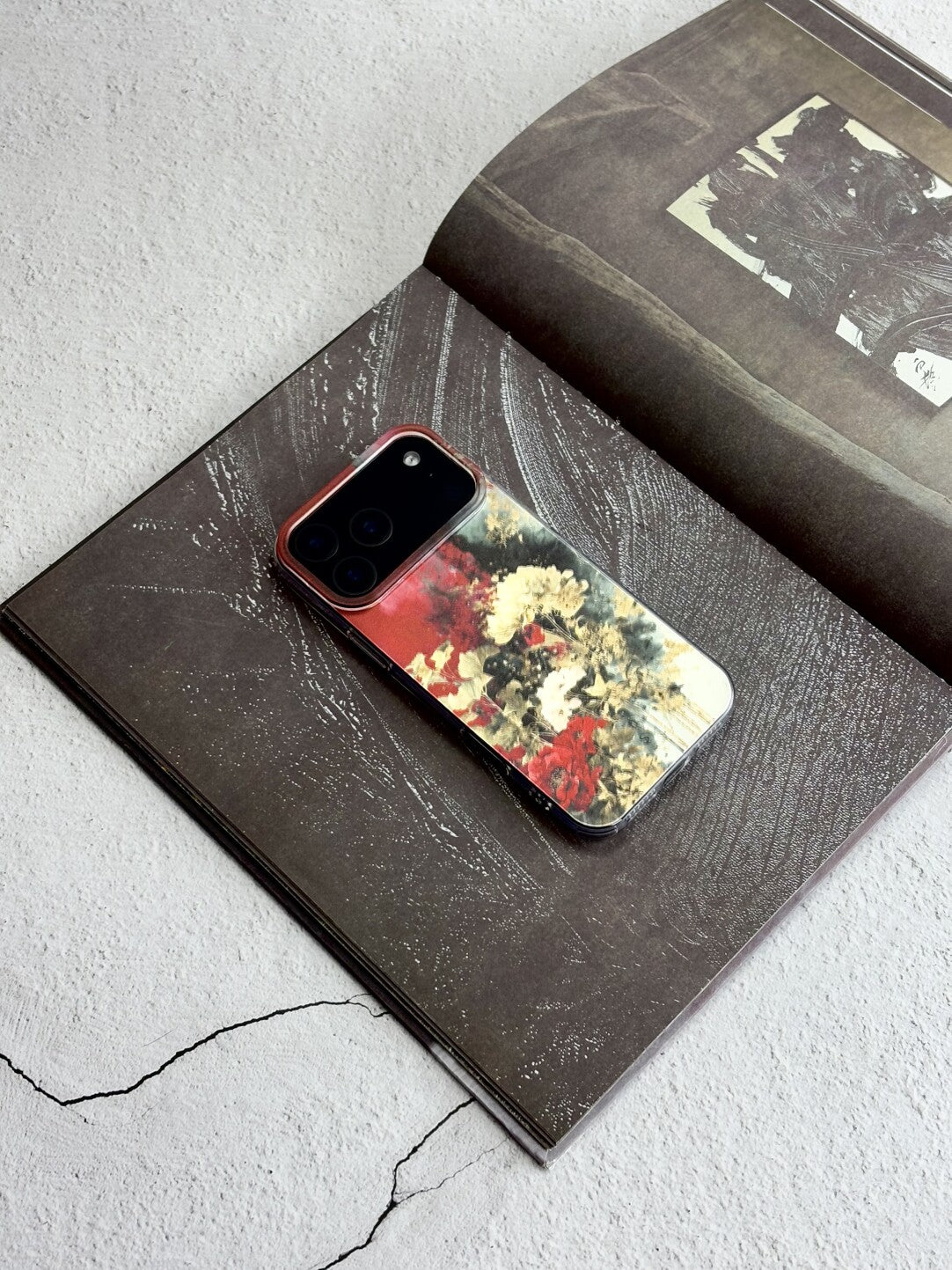 Artistic Metallic Luster Crimson & Gold Floral Phone Case Chinoiserie IMD-SSL