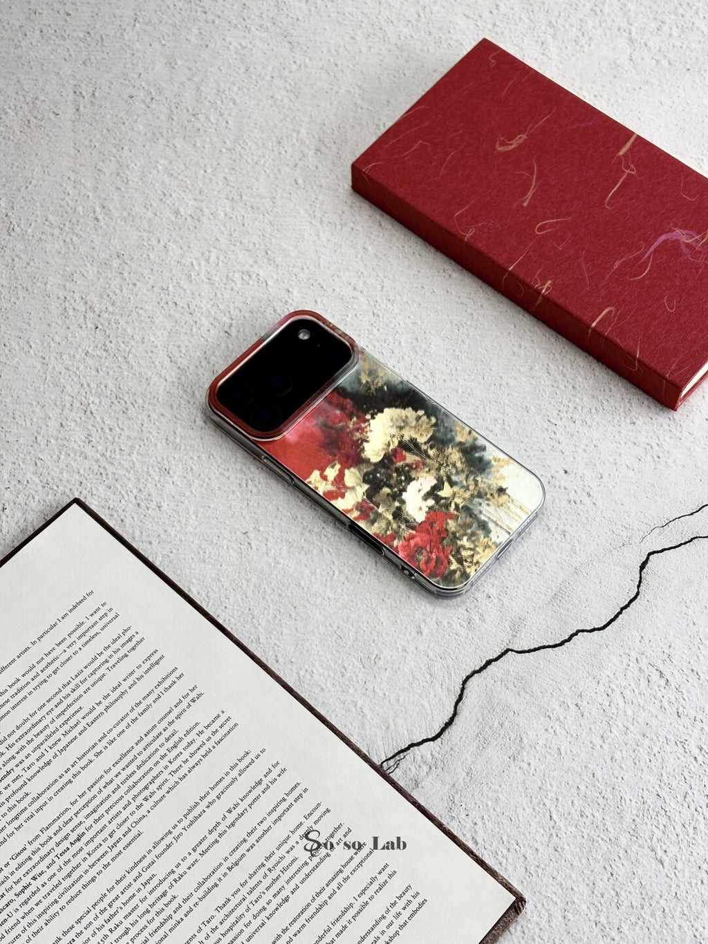 Artistic Metallic Luster Crimson & Gold Floral Phone Case Chinoiserie IMD-SSL