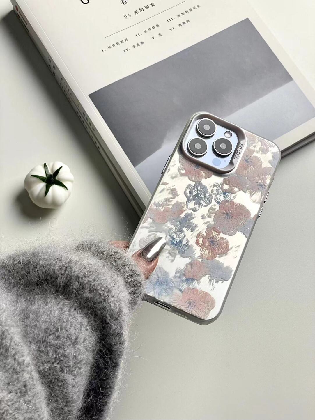 Artistic Floral Phone Case with Metallic Silver Accents-SSL