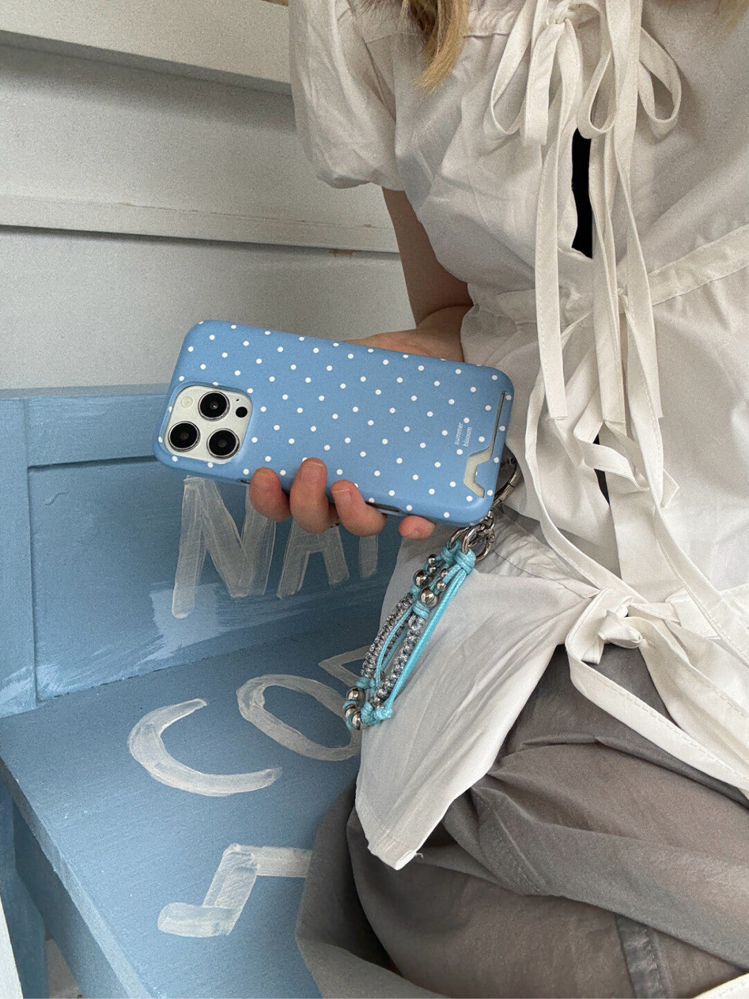 Aesthetic Baby Blue Polka Dot Phone Case with Slot or MagSafe SB-IML