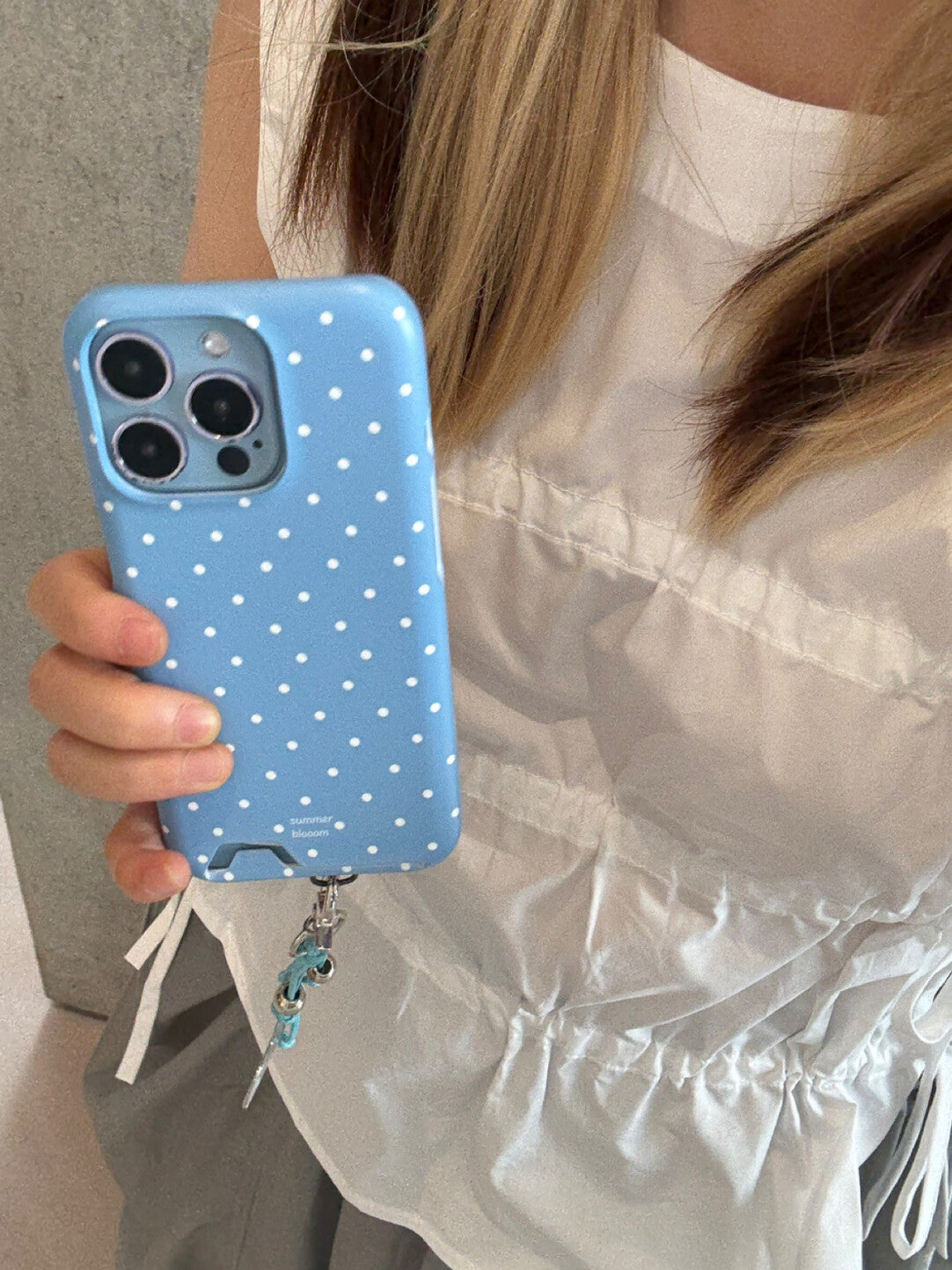 Aesthetic Baby Blue Polka Dot Phone Case with Slot or MagSafe SB-IML