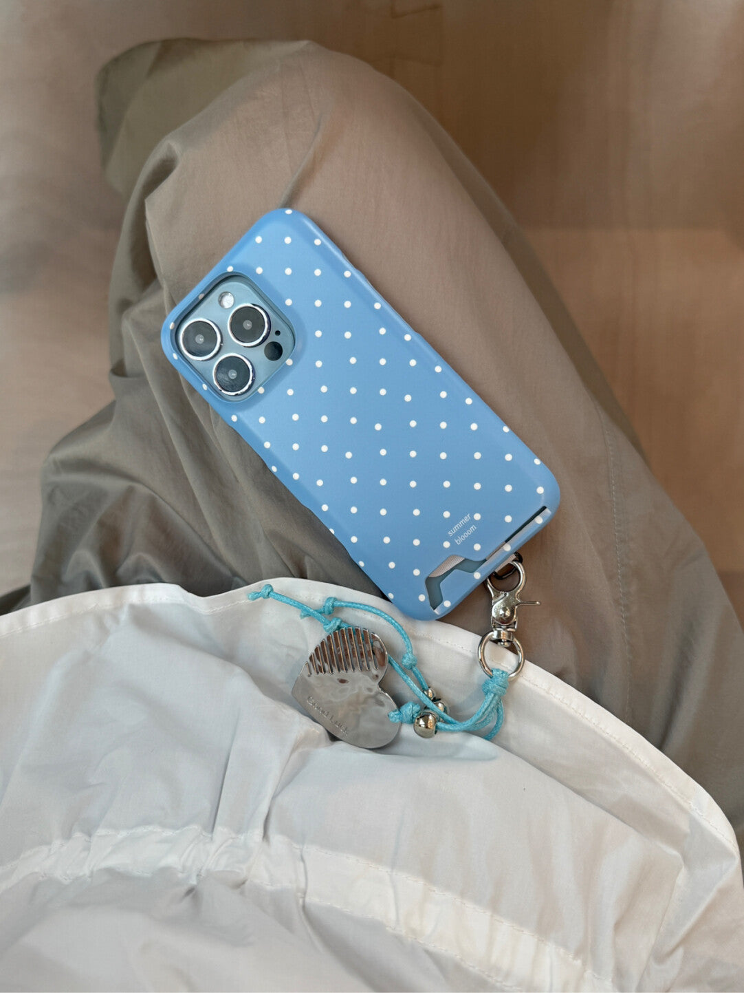 Aesthetic Baby Blue Polka Dot Phone Case with Slot or MagSafe SB-IML