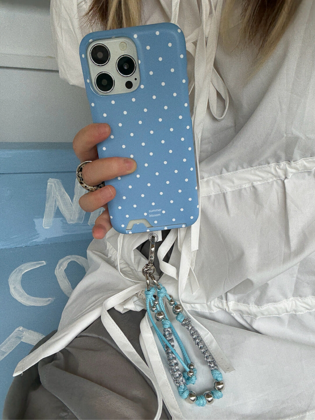 Aesthetic Baby Blue Polka Dot Phone Case with Slot or MagSafe SB-IML
