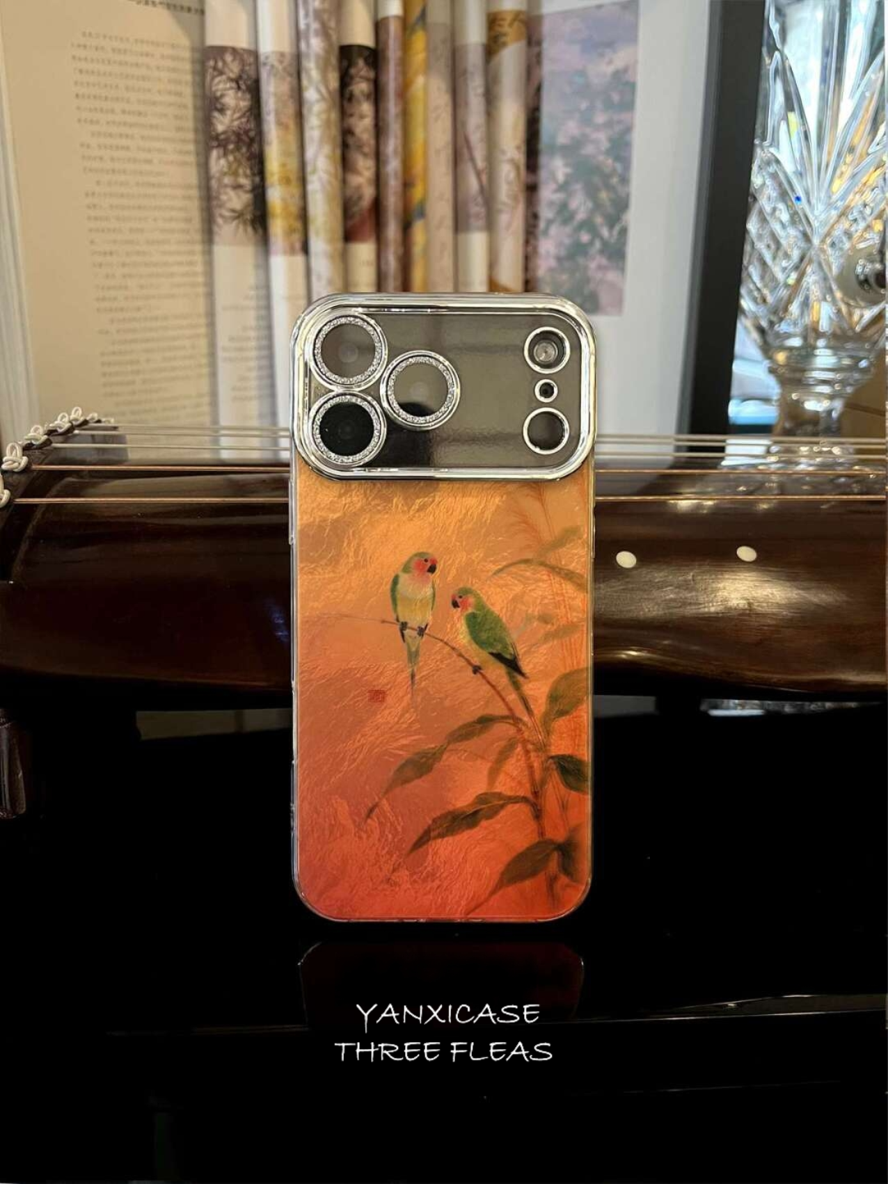 Chinoiserie Two Magpies Laser Metallic Silicone Phone Case-YX