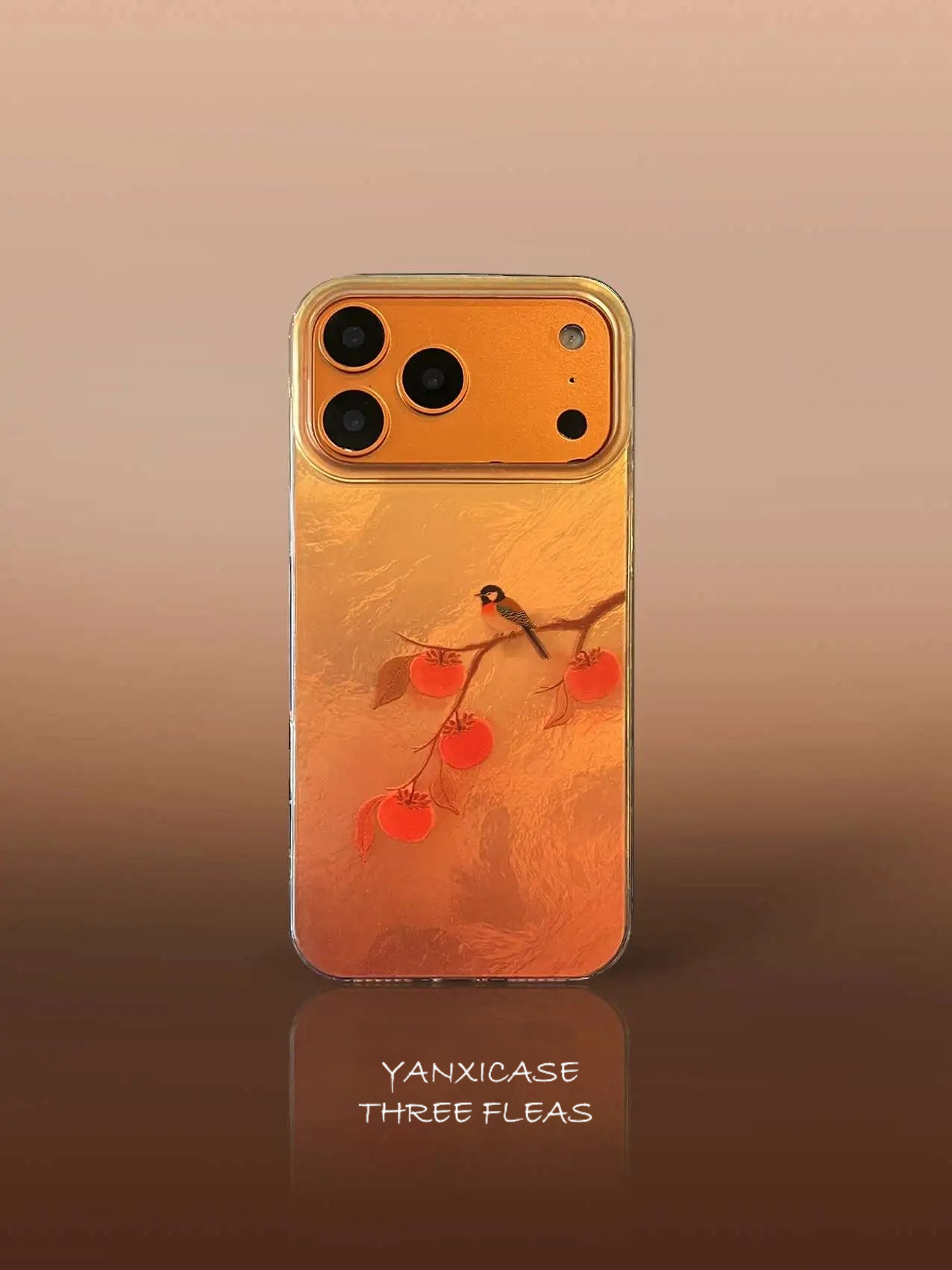 Chinoiserie "Good Things Happen" Persimmon & Magpie Laser Metallic Silicone Phone Case-YX