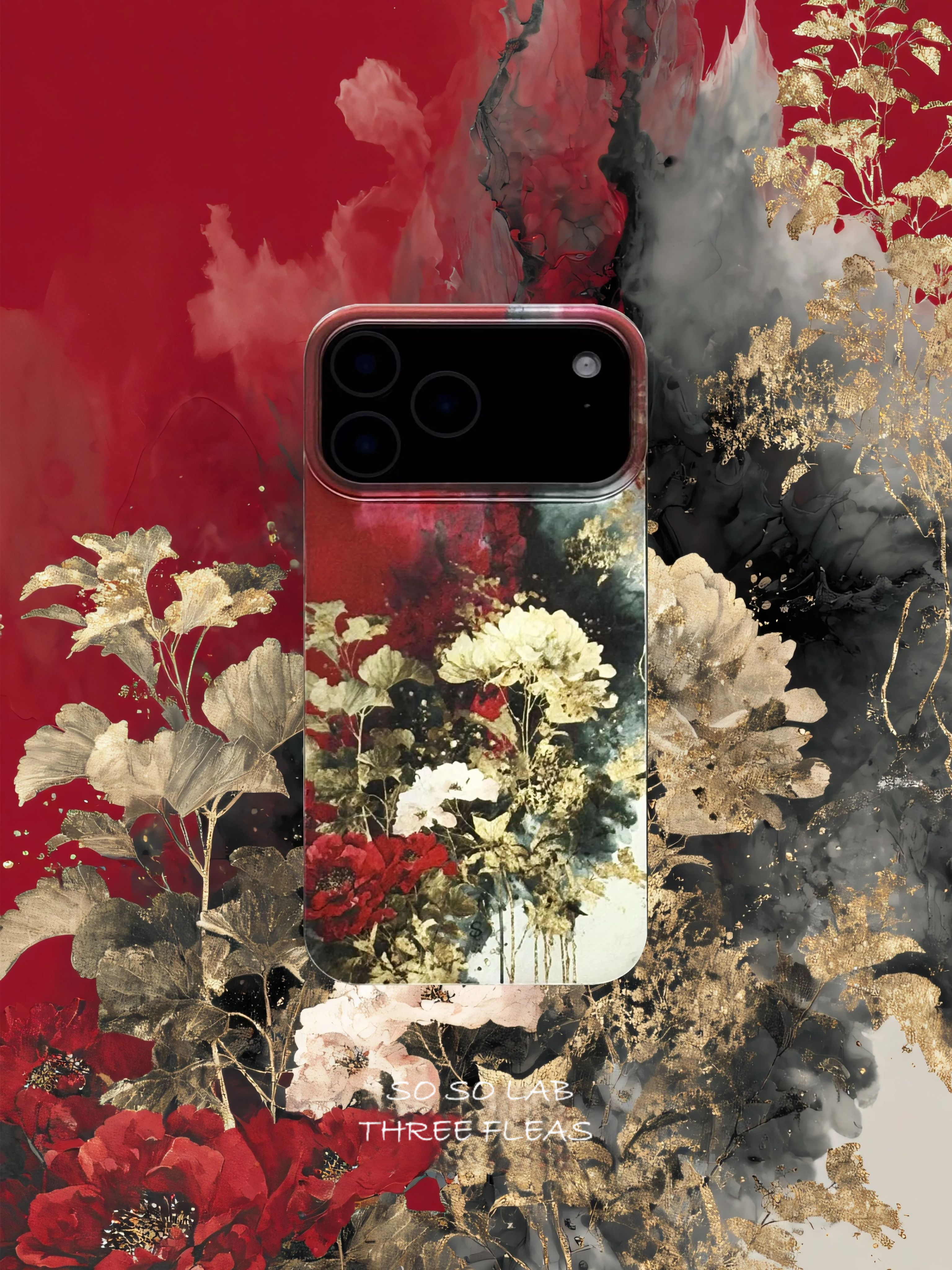 Artistic Metallic Luster Crimson & Gold Floral Phone Case Chinoiserie IMD-SSL
