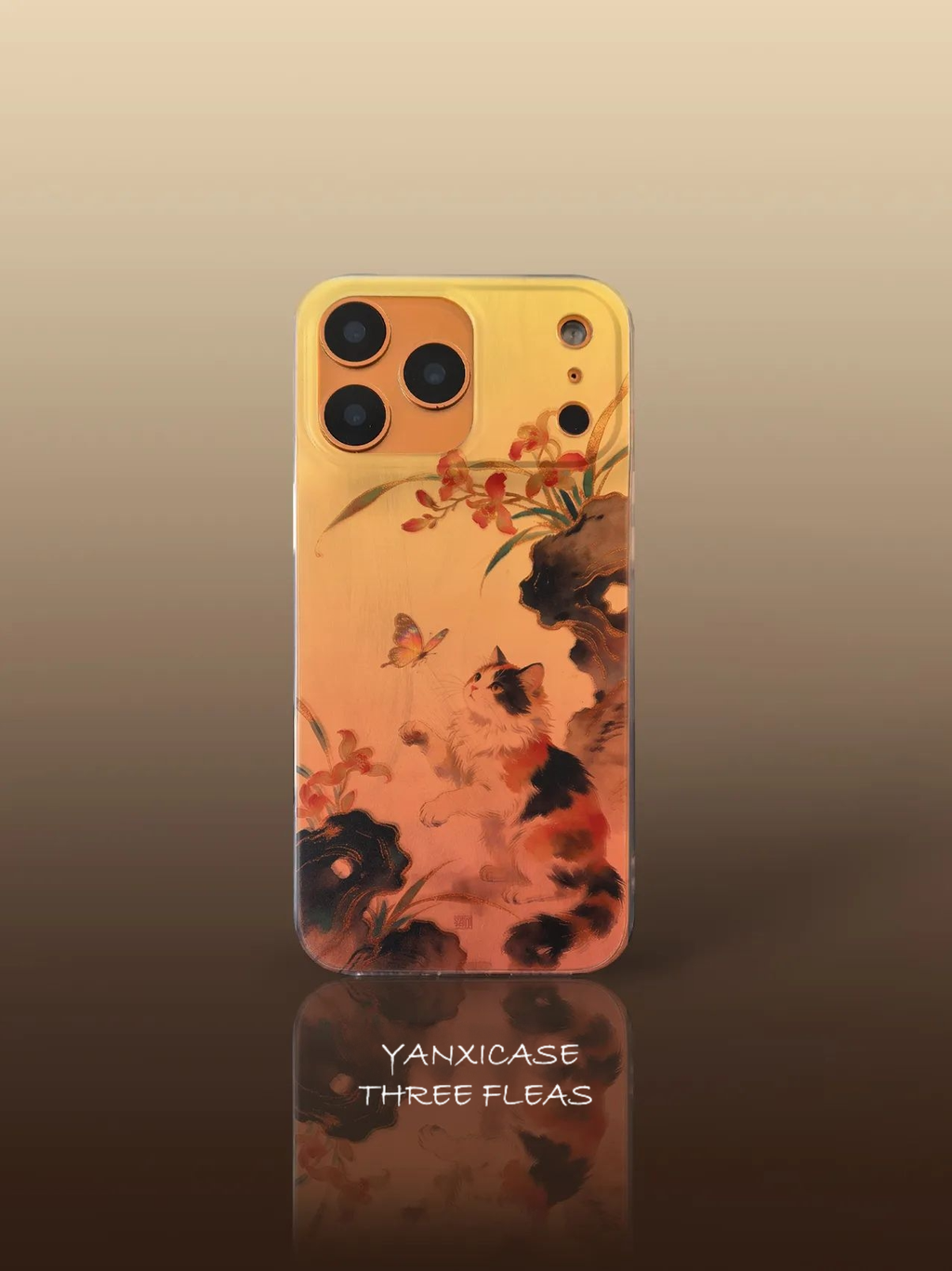 Chinoiserie Lucky Calico Cat Laser Metallic Phone Case-YX