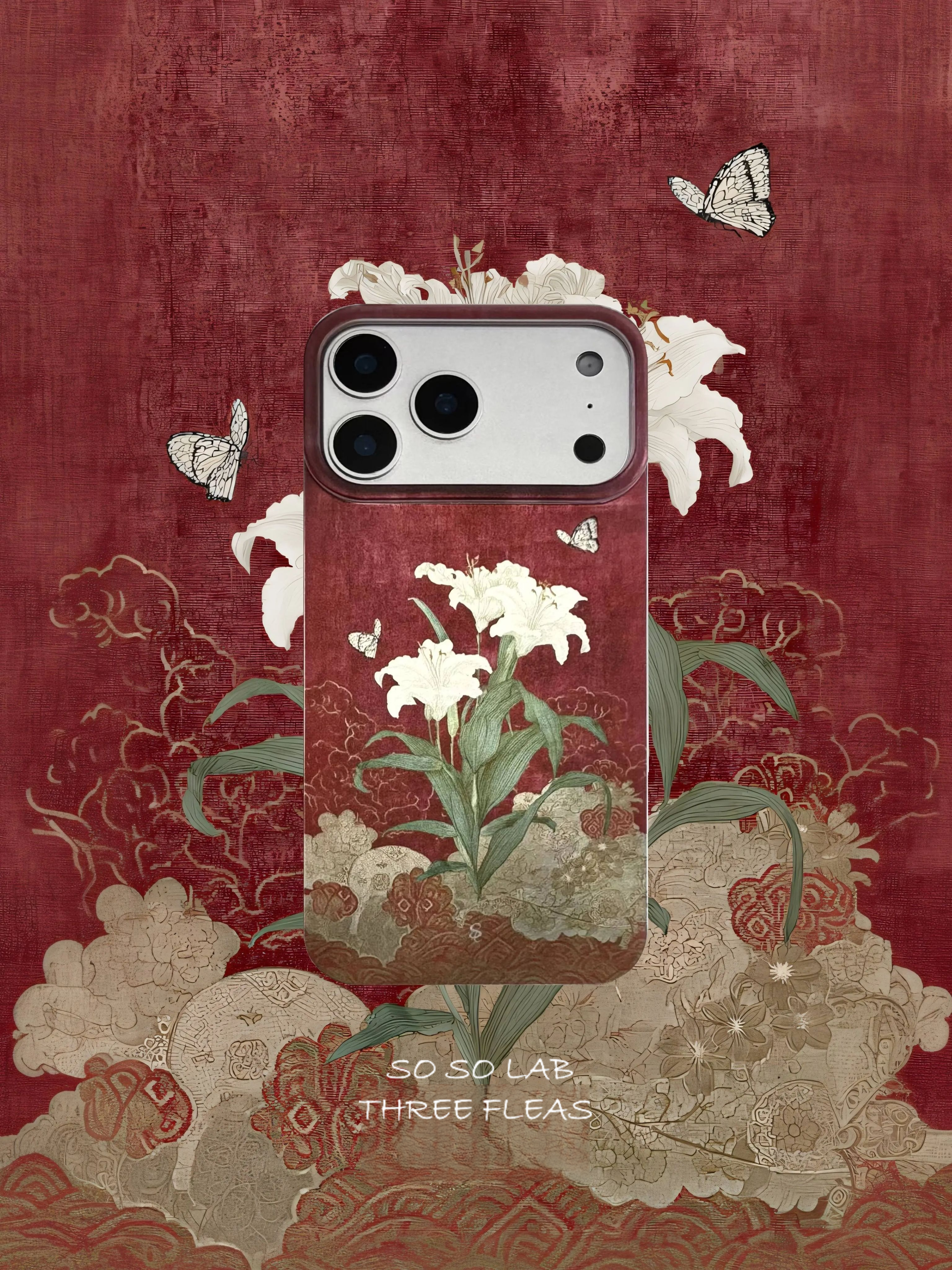 Artistic Metallic Luster Vintage Oriental Lily & Butterfly Phone Case Chinoiserie IMD-SSL