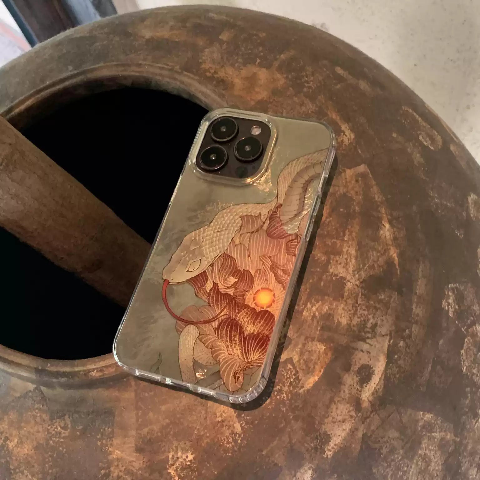 Midnight Bloom: Snake & Peony Neo-Chinese IMD Case | iPhone Case | Three Fleas