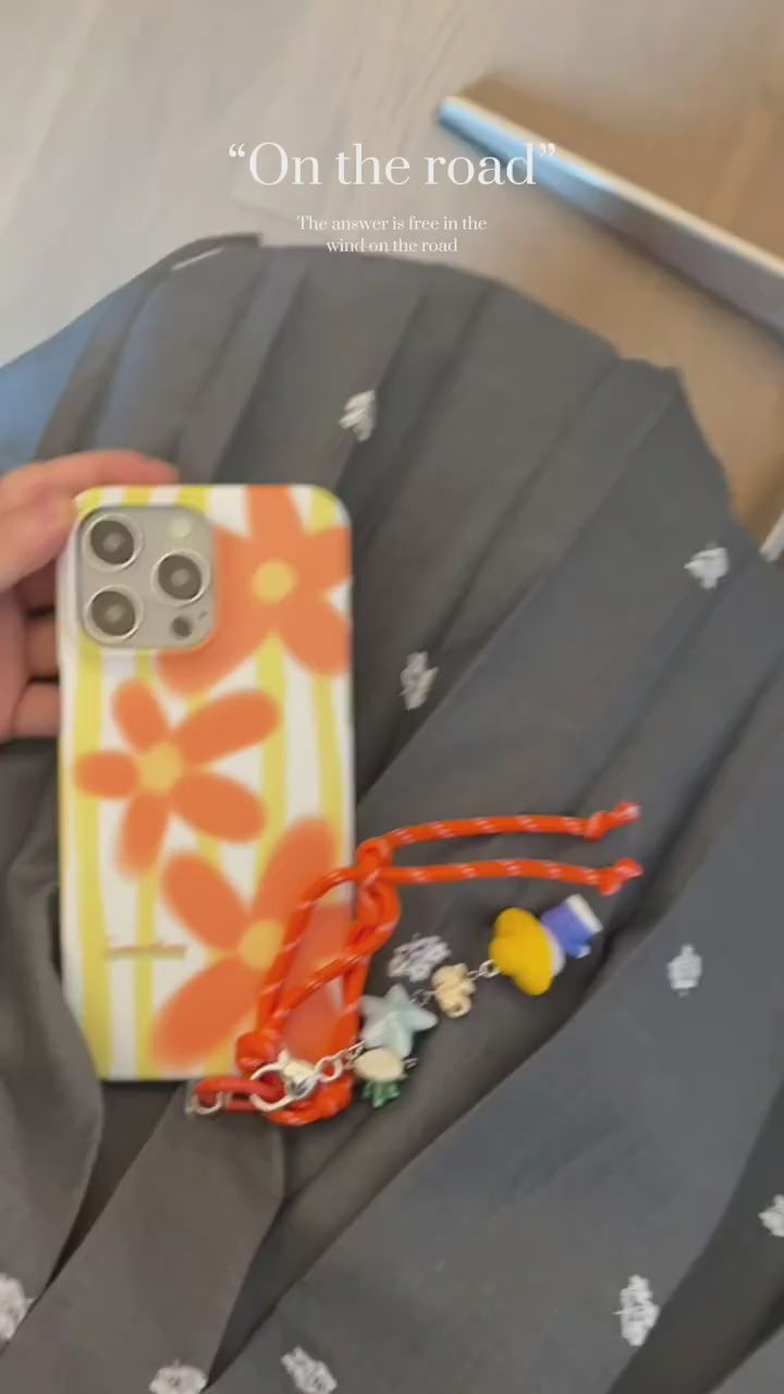 Orange Floral Striped Art Phone Case - Dural/single Layer - SB-IML